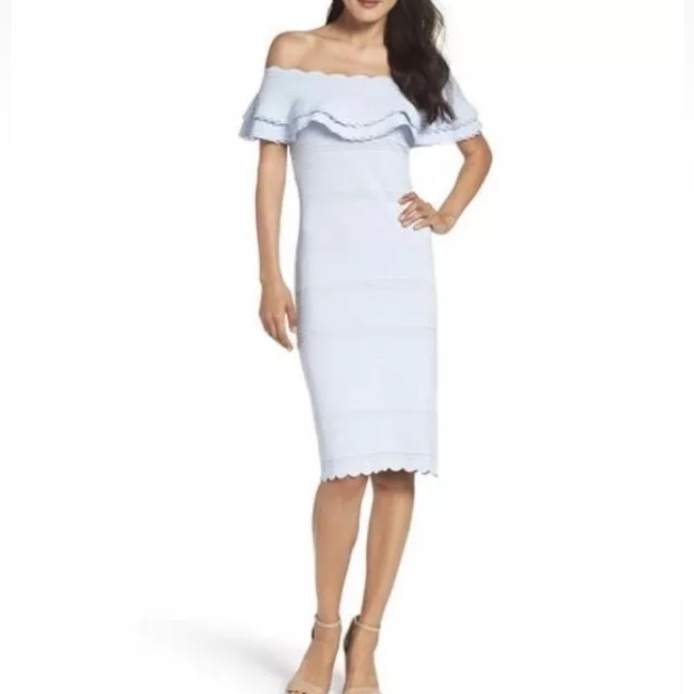 ELIZA J Baby Blue Off The Shoulder Ruffle Sheath Dress XL EJ7M4225